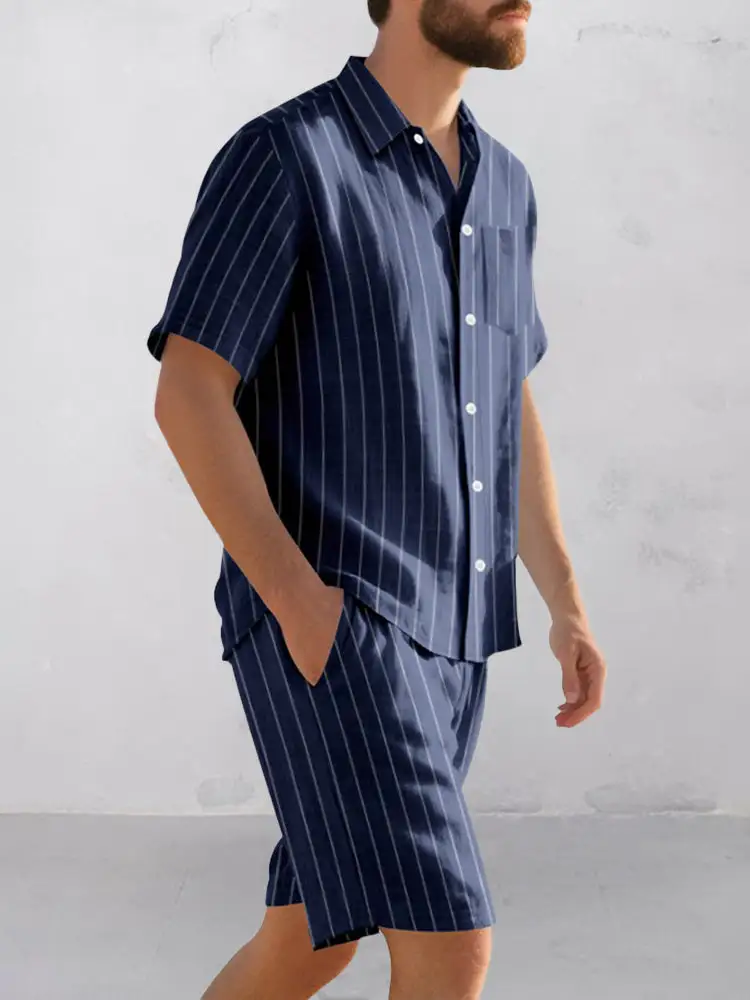Comfort Cotton Stripe Shirt Shorts Set