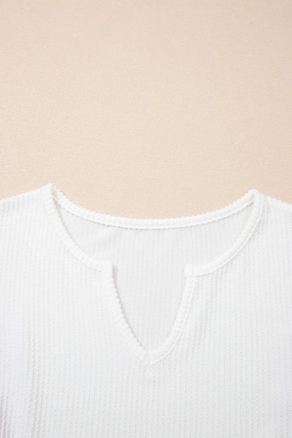 White Spiral Ribbed Raw Seam Top