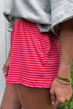 Contrast Elastic Waist Casual Ribbed Shorts
