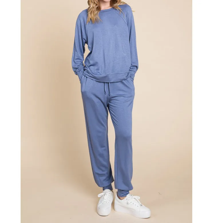 Everyday Super Lady Round Neck Raglan Sleeve Top and Pants Lounge Set