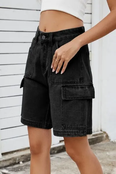 High Rise Shorts Cargo Pocket Denim Pants