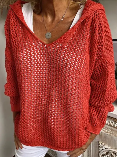 Hooded Openwork Sweater