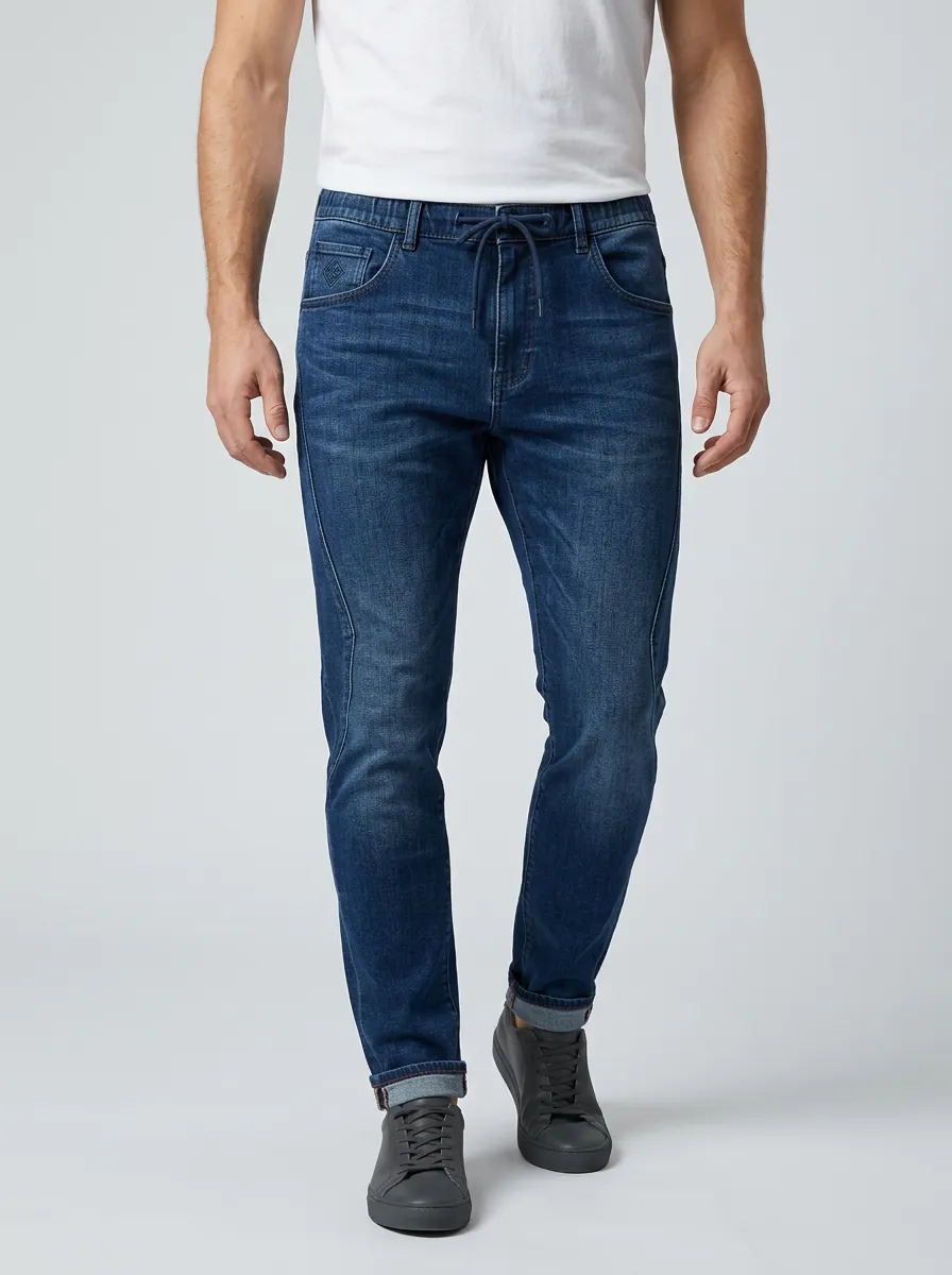 Men's Casual Drawstring Waist Slim Fit Stretch Jeans