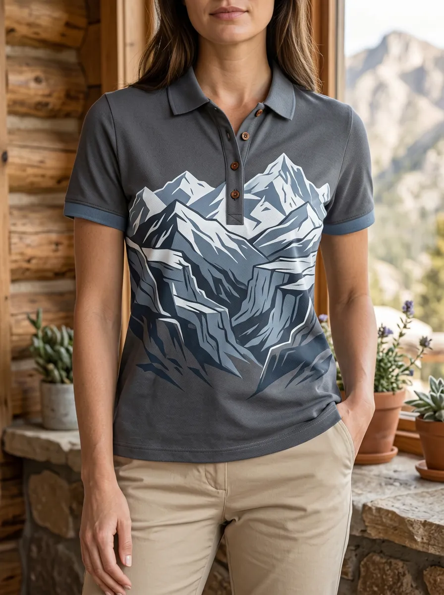 Women's Mountain Hiking Lover Graphic Printed Polo Shirt
