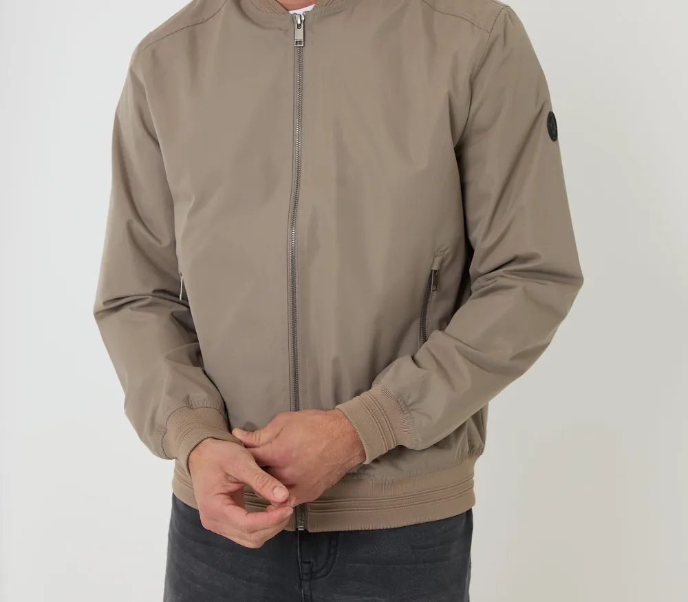 Men's Taupe Water-Resistant Classic Bomber Jacket