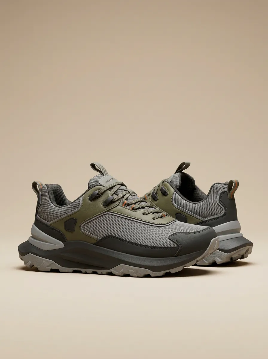 Casual Hiking-Inspired Mesh-Panel Casual Sneakers