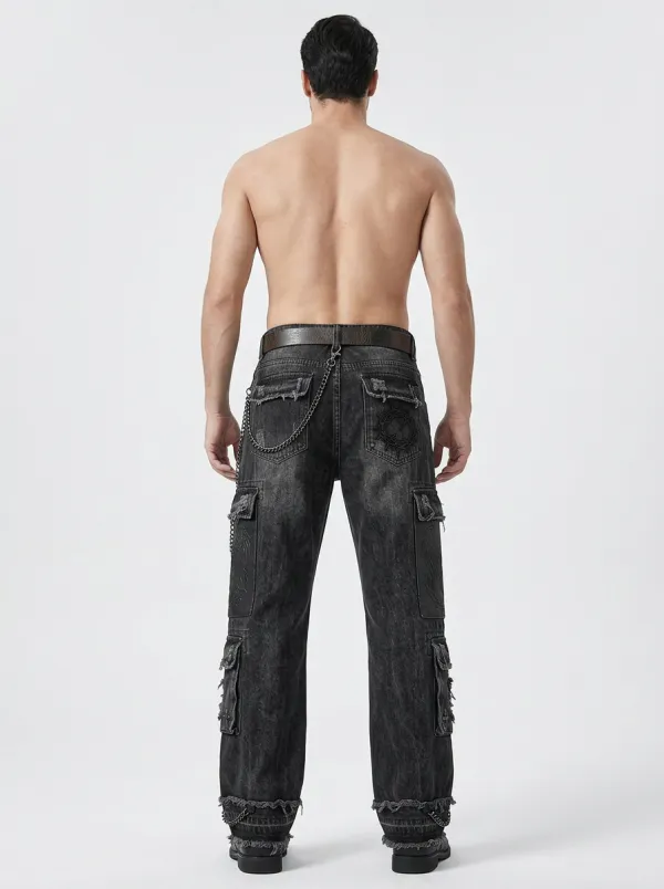 Shadow Wing Cross Embossed Finish Men's Gothic Cargo Pants