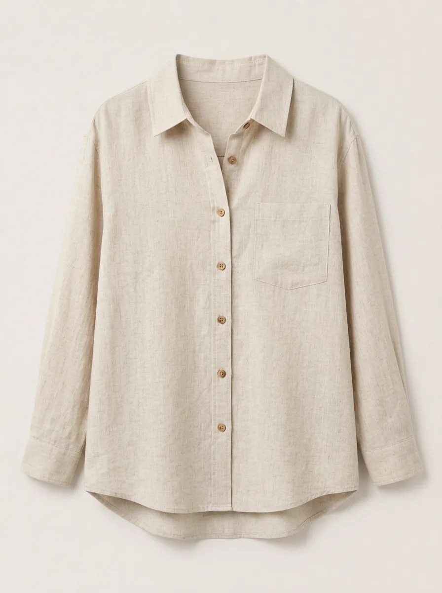 Women's Beige Button-Down Long Sleeve Shirt