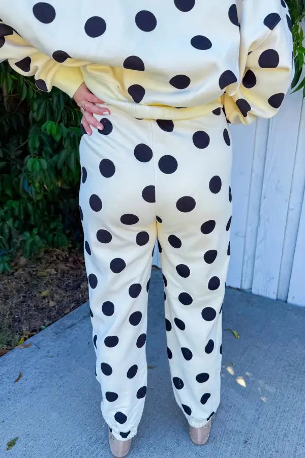 Women's Polka Dot Print Drop Shoulder Pullover Drawstring Jogger Pant Set