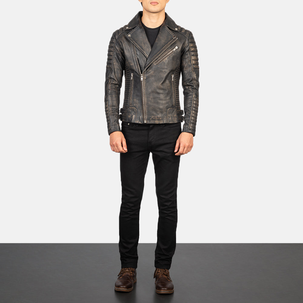Men's Biker Leather Distressed Jacket