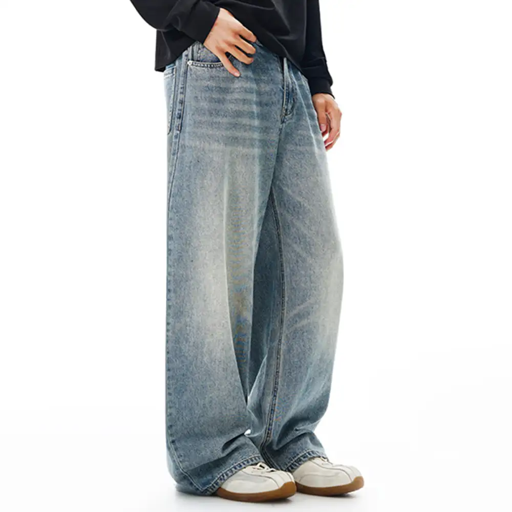 Wide Leg High Waist Washed Denim Jeans