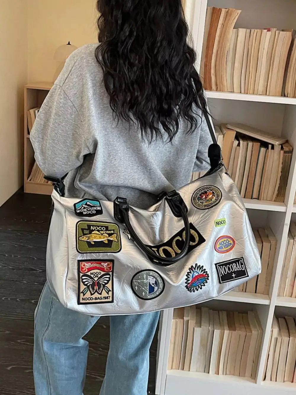Patchwork Embellished Travel Duffel Bag