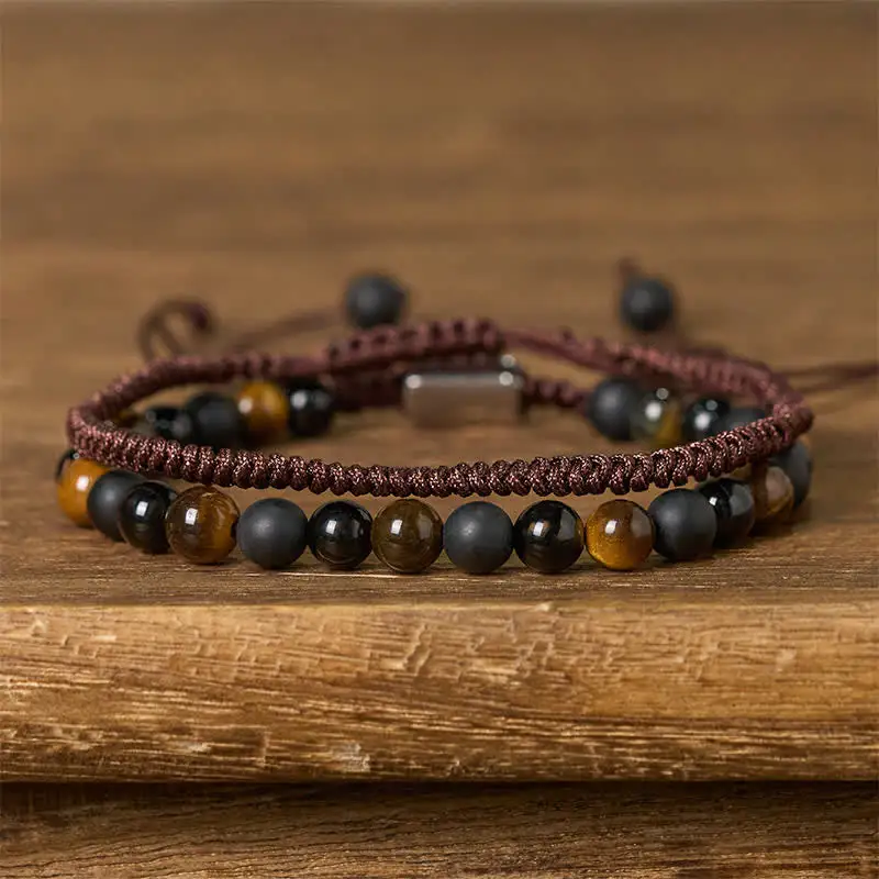 Natural Tiger Eye Obsidian String Bracelet