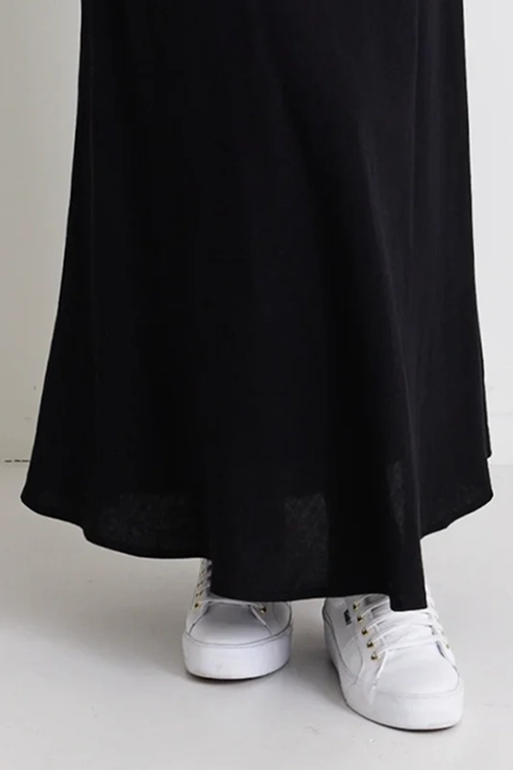 Black Linen Mixed Media Maxi Skirt