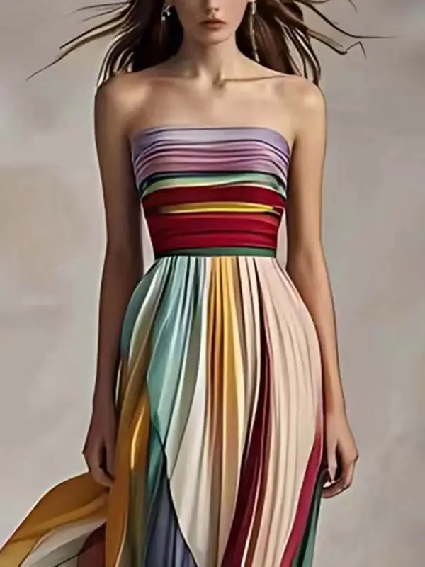 Stripe Print Off Shoulder Maxi Dress