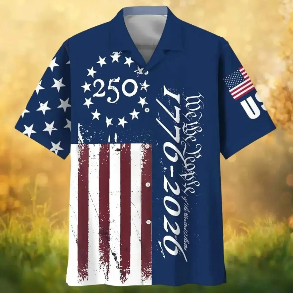 Men's Retro Hawaii Shirt Mixed Bundle 250 Years of Freedom 250th Anniversary Patriotic Shirt