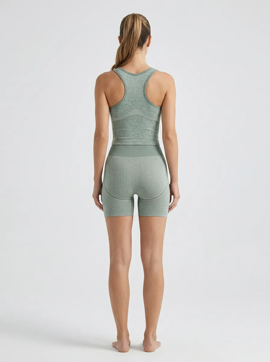 Dynamic Seamless Design Herringbone Pattern Fit Women's Tank Top And Sports Shorts Set