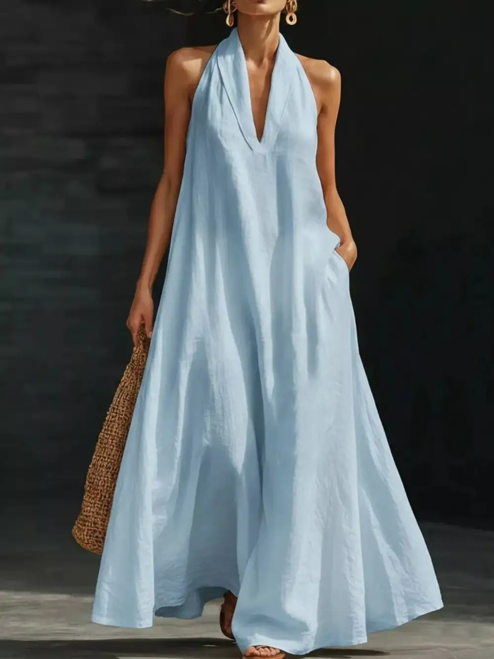 Elegant Halter Sleeveless Maxi Dress