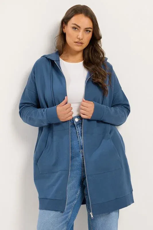 Dark Blue Longline Zip Through Hoodie