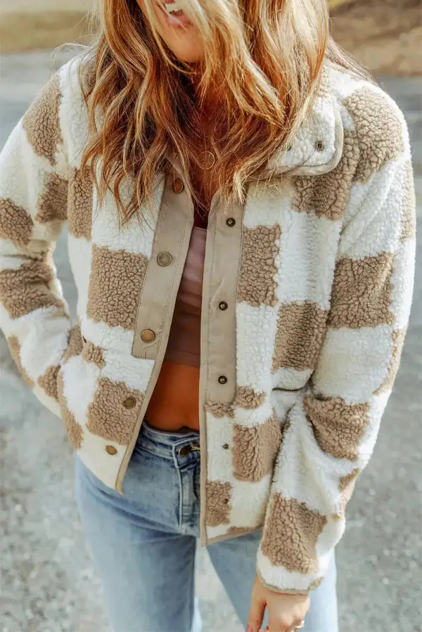 Checkered Snap Front Pocketed Casual Jacket