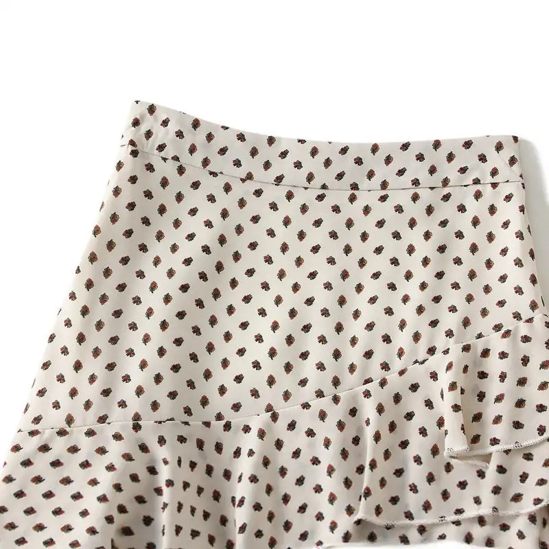 Classic Flowy Chiffon Skirt With Floral Lace Trim