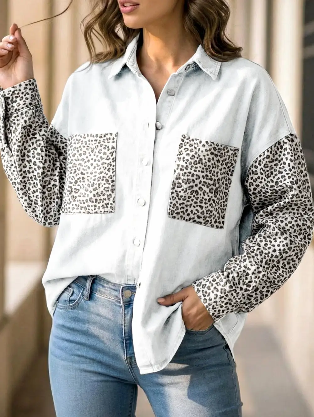 Leopard Print Pocket Shirt Jacket