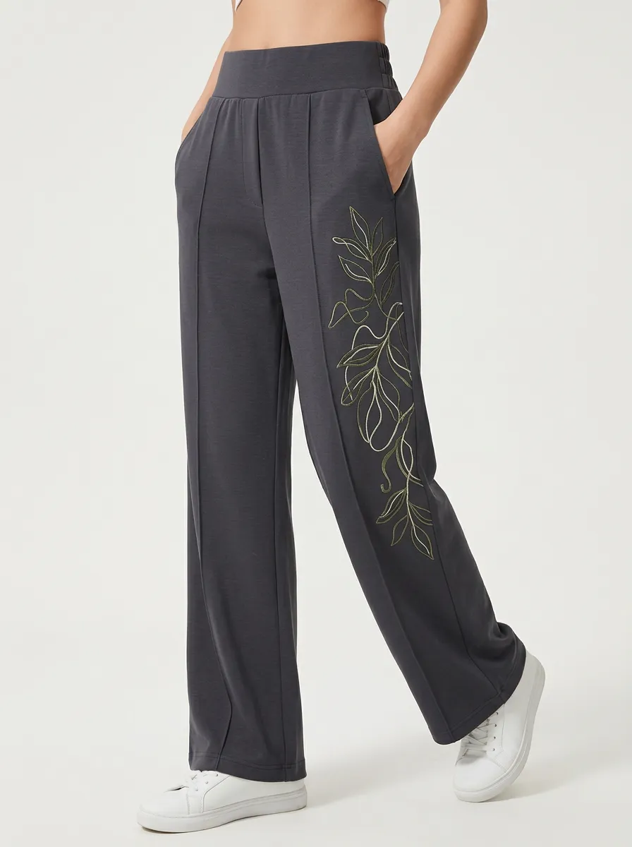 Women's Botanical Minimalist Line Art Graphic Wide Leg Pants