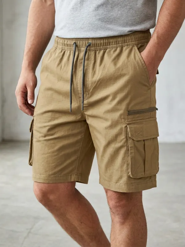 Contemporary Multi-Pocket Drawstring Cargo Shorts