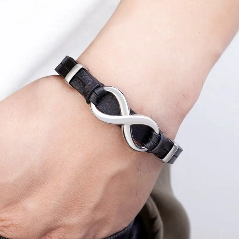 Infinitely Design Titanium Steel Leather Bracelet