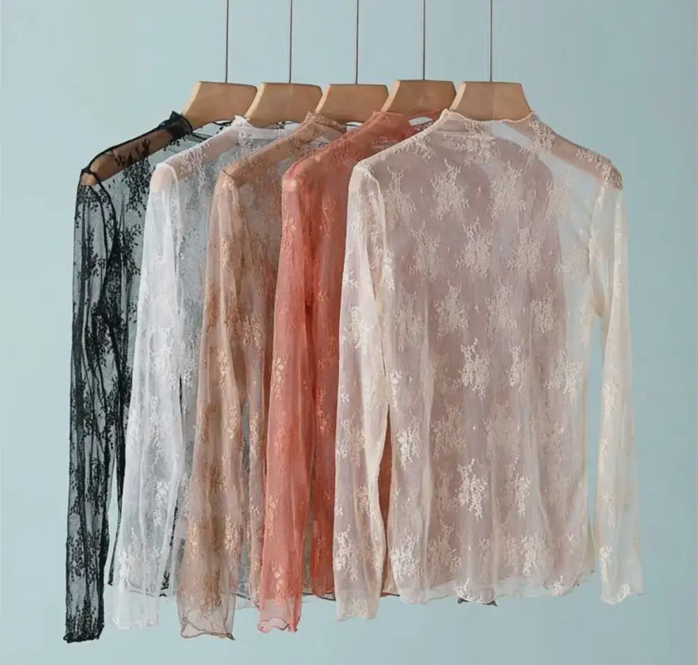 Lace Sheer Mesh Blouse