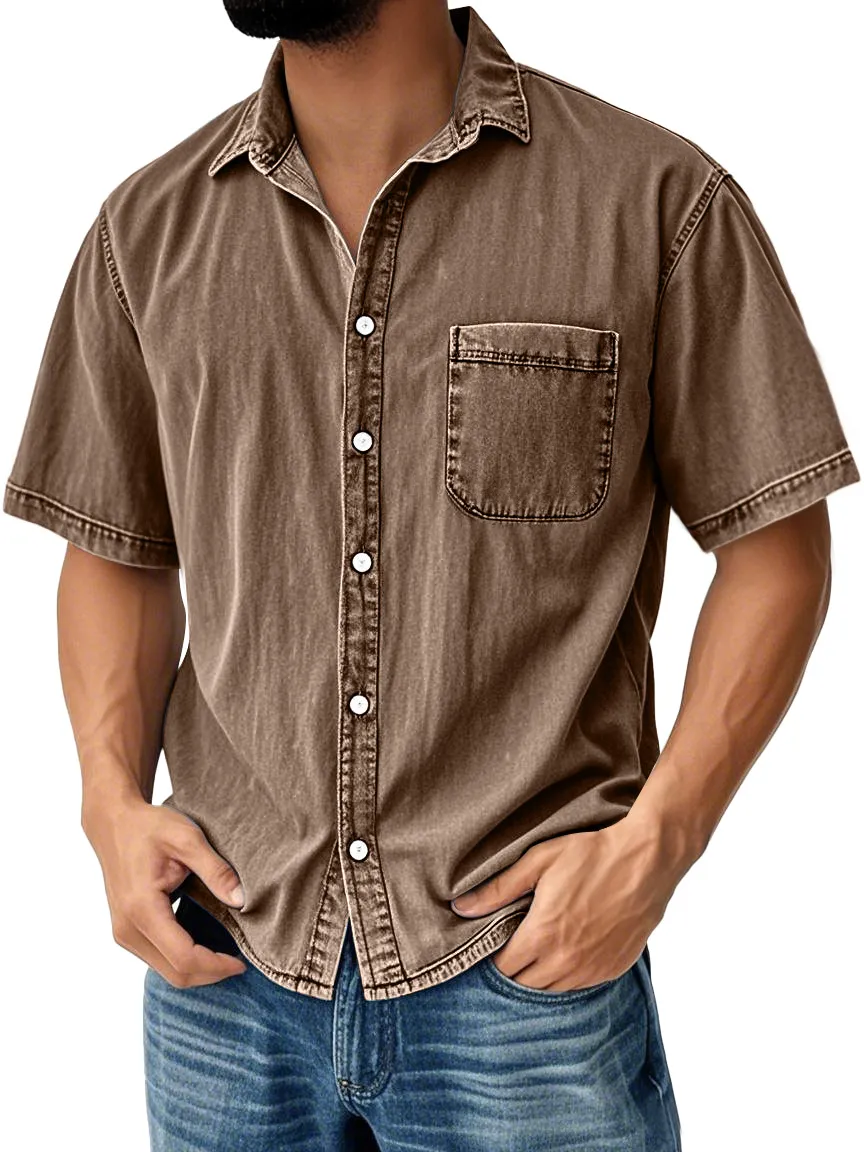 Tailored Short Sleeve Open Collar Pocket Shirt