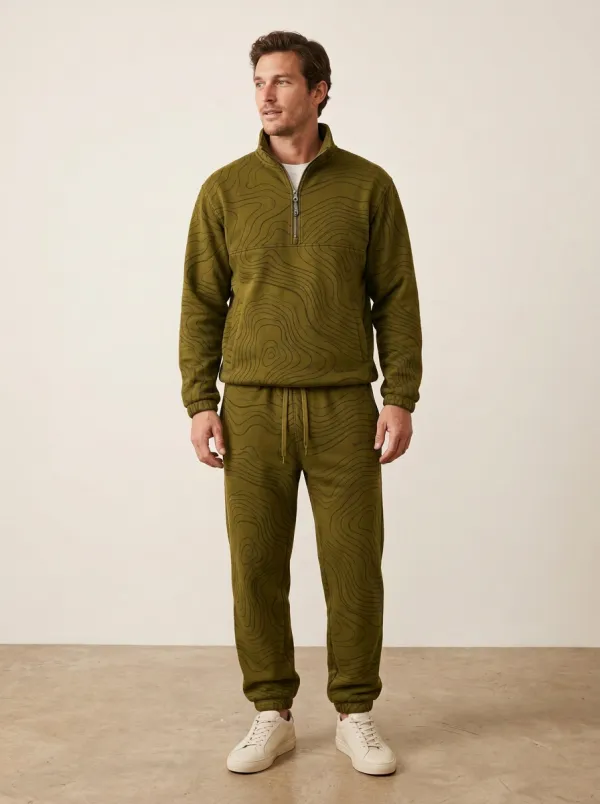 Men's Everyday Outdoor Hiking Topographic Print Jogger Set