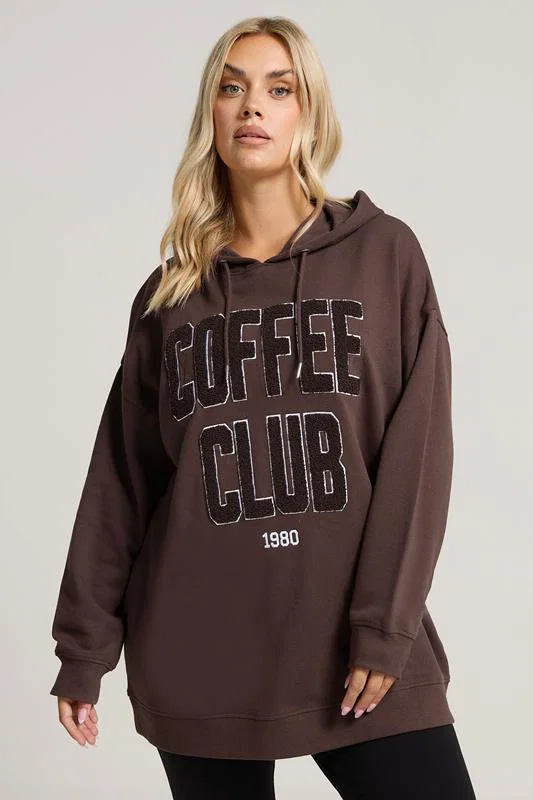 Chocolate Brown 'Coffee Club' Slogan Hoodie detail 1