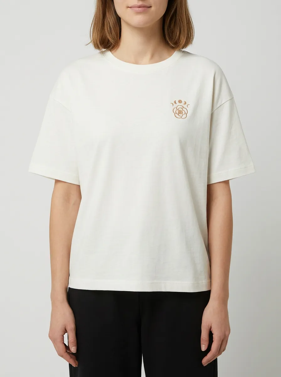 Women's Moon Phase Embroidered Crewneck T-Shirt