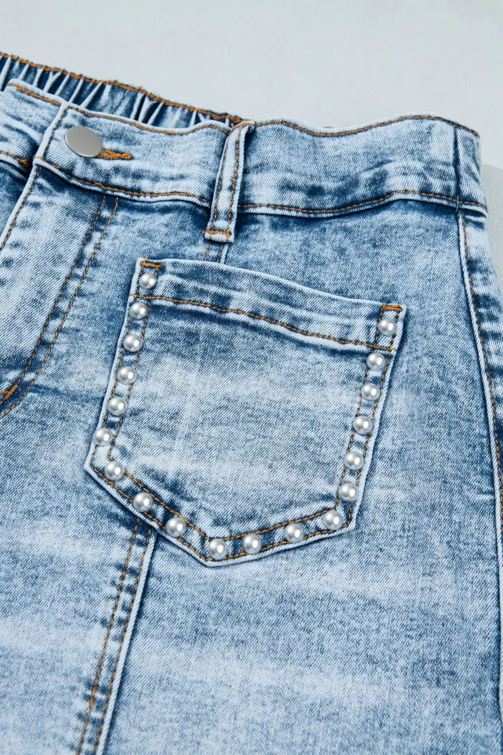 Women's Frayed Studded Detail Wide Leg Pocketed Jeans