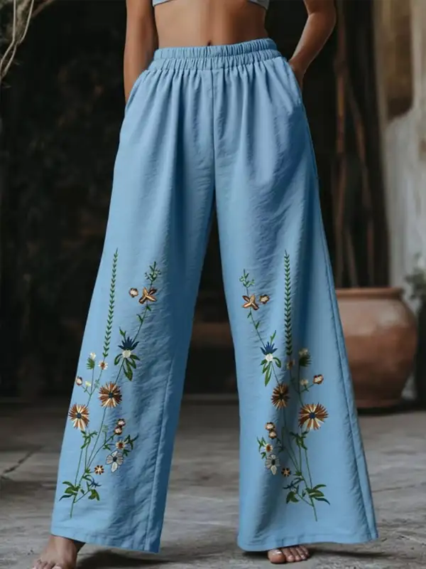 Wide Leg Floral Everyday Comfort Fit Pants