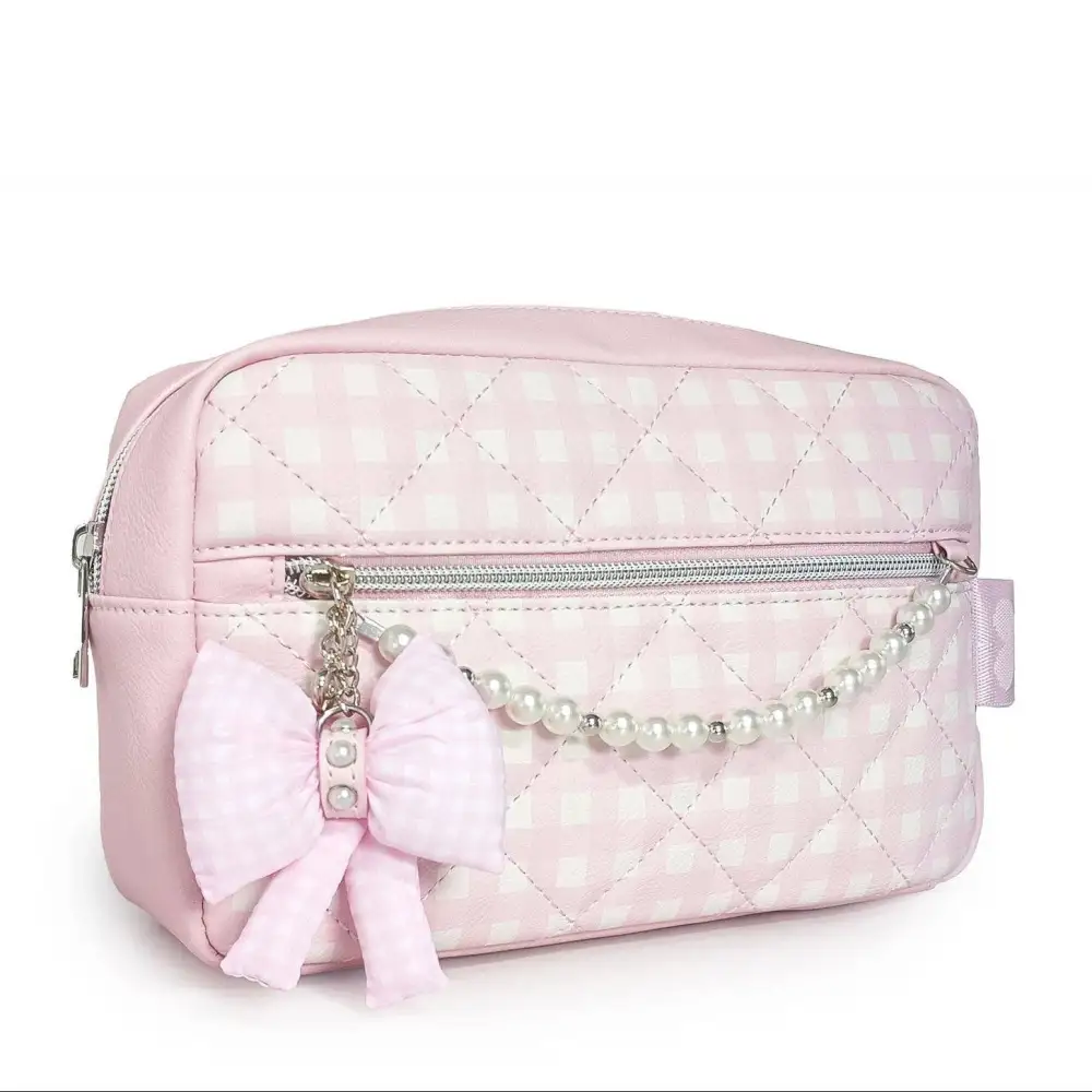 Gingham Pearl Chain Cosmetic Pouch