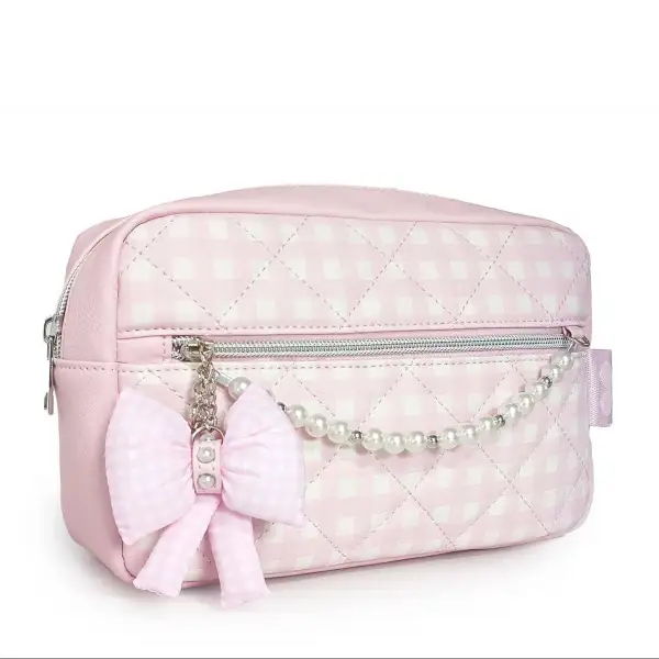 Gingham Pearl Chain Cosmetic Pouch