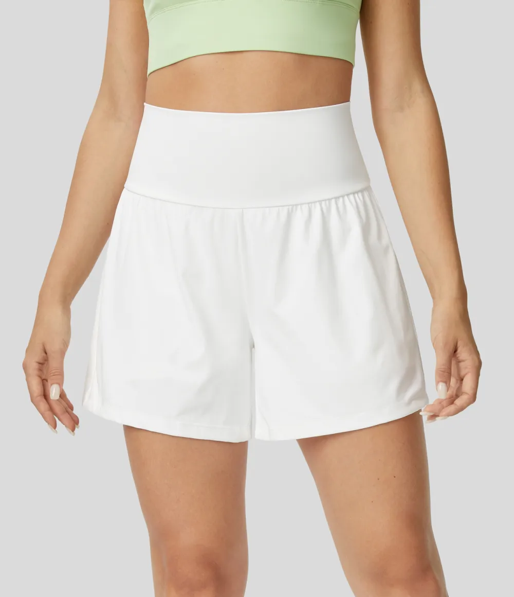 Super High Waisted Back Pocket & Side Hidden Pocket 2-in-1 Yoga Shorts 5''-Longer Length