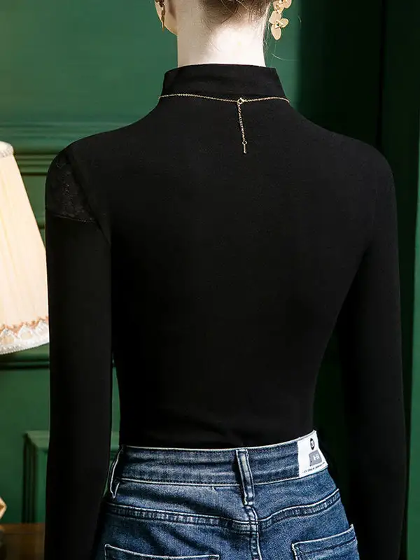 Long Sleeve Slim Fit Panel Detail Mock Neck T-Shirt