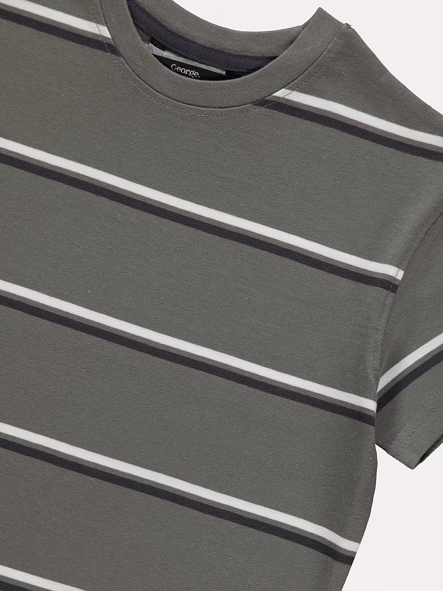 Khaki Striped Short Sleeve T-shirt detail 1
