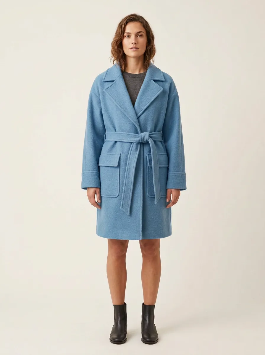 Rust Belted Wool Blend Coat