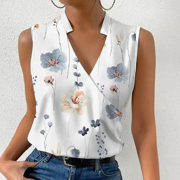 Floral V-Neck Sleeveless Blouse