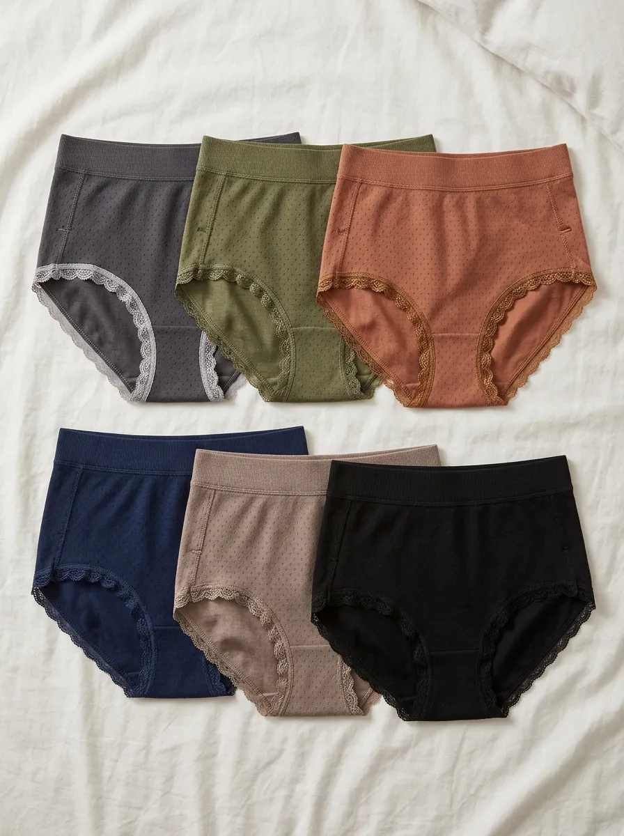 Women's High Waisted Seamless Lace Trim Printed Panties Set