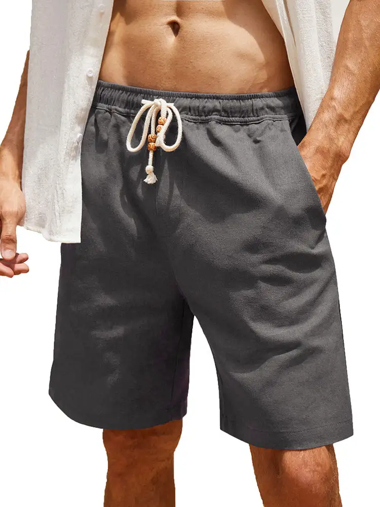 Casual Elastic Waist Linen Holiday Shorts