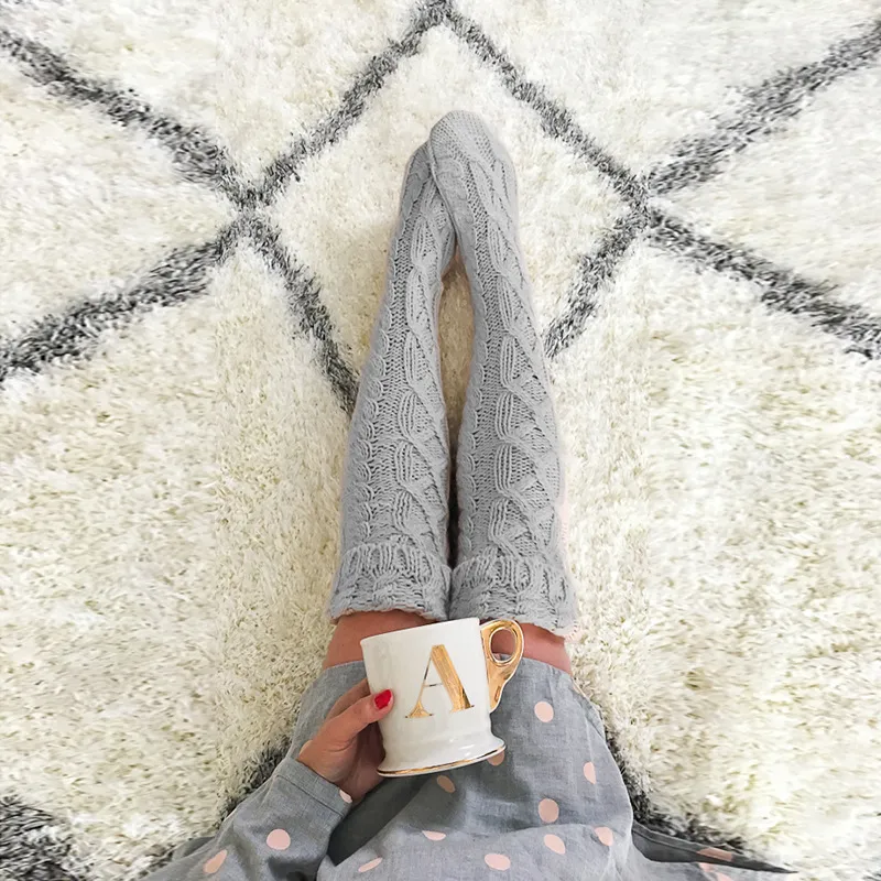 Soft Warm Over Knee Extra Jacquard Knitted Socks