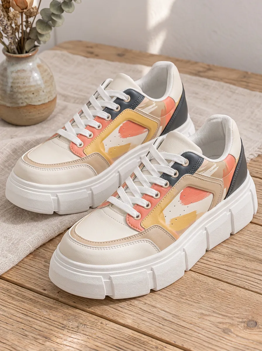 Women's Abstract Brushstroke Colorblock Printed Sneakers