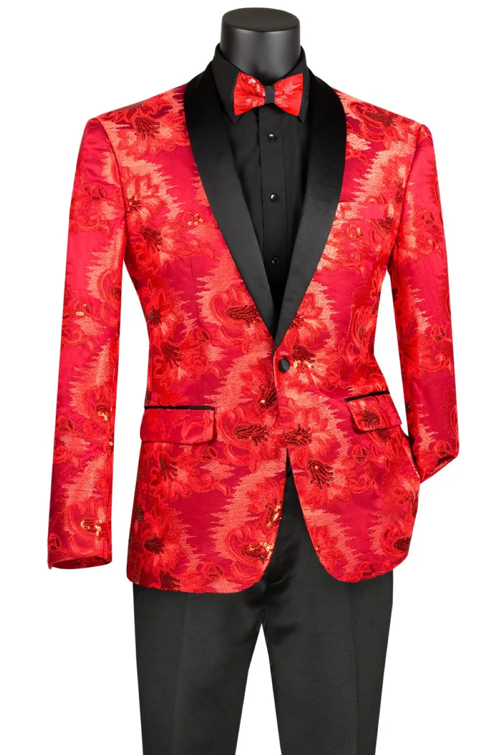 Red Slim Fit Embroidery Single Breasted Shawl Lapel Side Vents Jacket