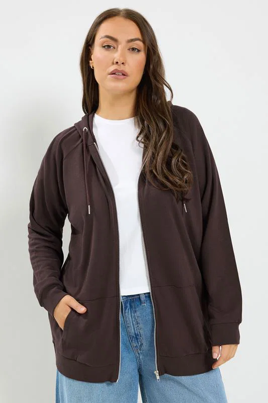 Chocolate Brown Zip Through Hoodie detail 1