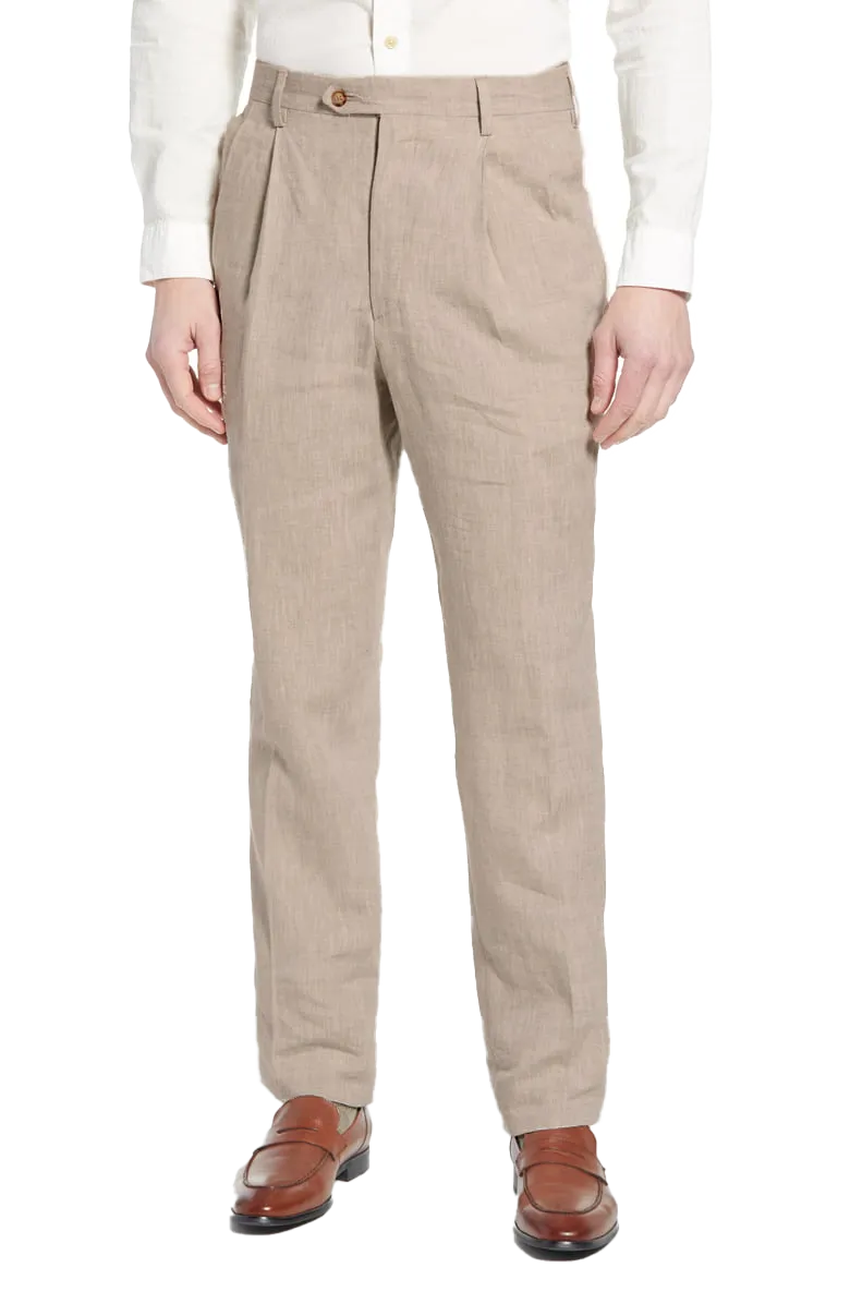 Linen Pleated Front Regular Rise Traditional Fit Trousers